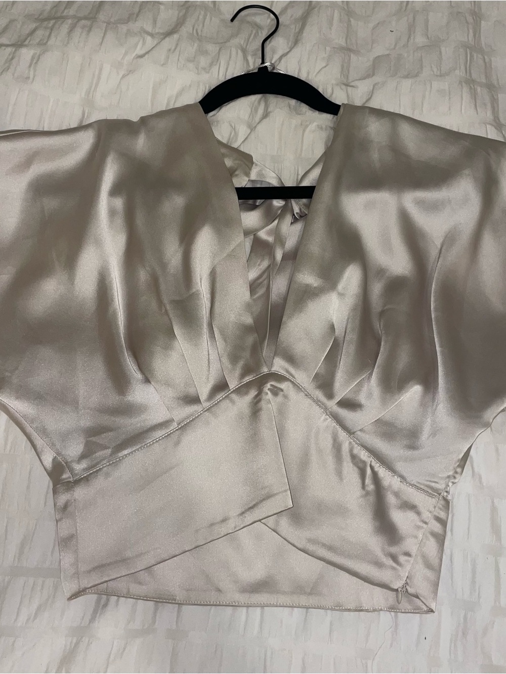 Satin V-Neck Crop Top in Champagne